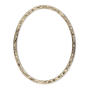 Focal, antique gold-plated steel, 40x30mm double-sided hammered flat open oval. Sold per pkg of 6.