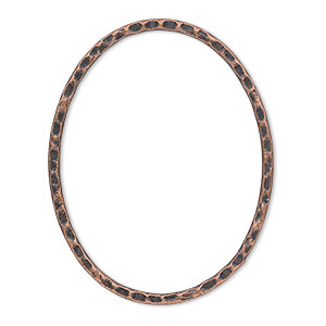 Focal, antique copper-plated steel, 40x30mm double-sided hammered flat open oval. Sold per pkg of 6.
