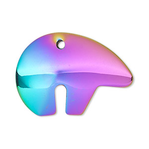 Focal, electroplated Hemalyke&#153; (man-made), rainbow, 35x25mm double-sided Zuni-style bear. Sold individually.