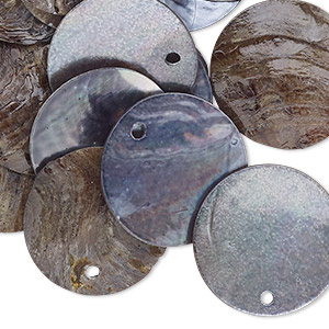 Drop, mussel shell (dyed / coated), peacock, 20mm flat round, Mohs hardness 3-1/2. Sold per pkg of 25.