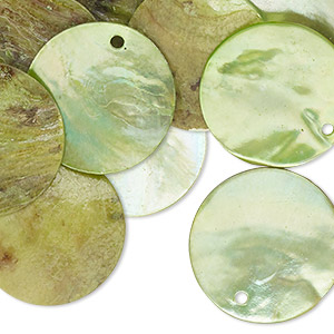 Drop, mussel shell (dyed / coated), light green, 20mm flat round. Sold per pkg of 25.