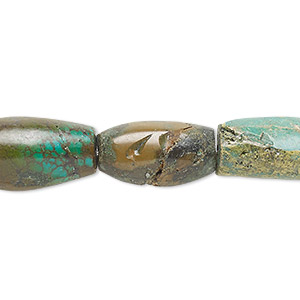Bead, turquoise (dyed / stabilized), 20x13mm-35x19mm barrel, F grade, Mohs hardness 5 to 6. Sold per 15-1/2&quot; to 16&quot; strand.