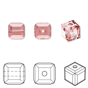 Bead, Crystal Passions&reg;, rose peach, 8x8mm faceted cube (5601). Sold per pkg of 6.