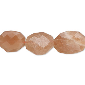 Bead, peach moonstone (natural), medium hand-faceted flat nugget, Mohs hardness 6 to 6-1/2. Sold per 15-1/2&quot; to 16&quot; strand.
