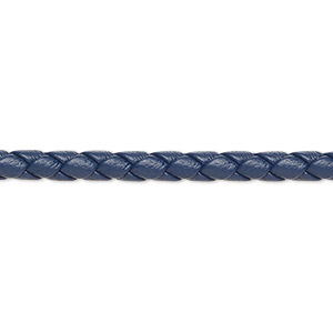 Bolo cord, leatherette, matte navy blue, 4mm braided round. Sold per 5-yard section.