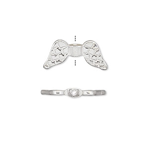 Bead, JBB Findings, sterling silver, 19x9mm double-sided angel wings. Sold individually.