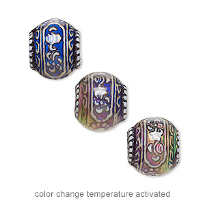 Bead, acrylic, multicolored, 13x11mm color-changing rondelle with fancy design. Sold per pkg of 2.