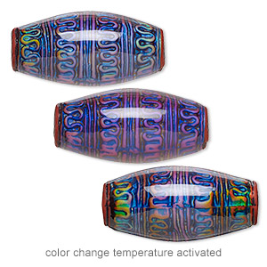 Bead, acrylic, multicolored, 25.5x12.5mm color-changing oval tube with fancy design. Sold per pkg of 2.
