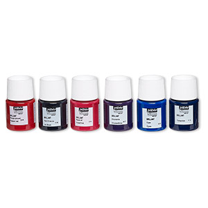 Glass paint, Pebeo, opaque to transparent assorted colors. Sold per pkg of (6) 20-milliliter bottles.