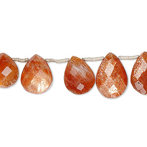 Bead, sunstone (dyed), 10x7mm-13x9mm hand-cut top-drilled faceted puffed teardrop, B grade, Mohs hardness 6 to 6-1/2. Sold per 8-inch strand, approximately 20 beads.