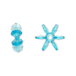 Bead, acrylic, transparent teal, 14x5mm paddle wheel. Sold per pkg of 500.