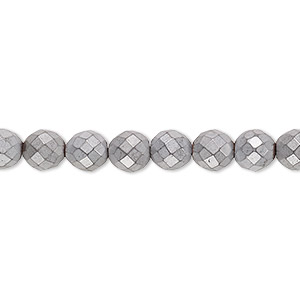 Bead, electroplated Hemalyke&#153;, matte silver, 6mm faceted round. Sold per 15-1/2&quot; to 16&quot; strand.