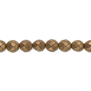 Bead, electroplated Hemalyke&#153;, matte bronze, 6mm faceted round. Sold per 15-1/2&quot; to 16&quot; strand.