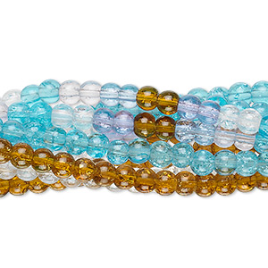 Bead mix, crackle glass, multicolored, 3-4mm round. Sold per (10) 15&quot; to 16&quot; strands.