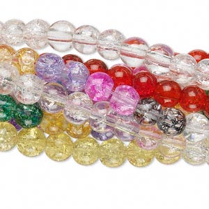 Bead mix, crackle glass, multicolored, 5-6mm round. Sold per (10) 15&quot; to 16&quot; strands.