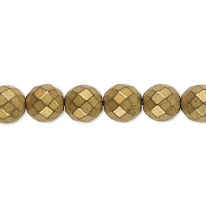 Bead, electroplated Hemalyke&#153;, matte gold, 8mm faceted round. Sold per 15-1/2&quot; to 16&quot; strand.