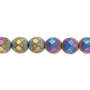 Bead, electroplated Hemalyke&#153;, matte rainbow, 8mm faceted round. Sold per 15-1/2&quot; to 16&quot; strand.