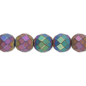 Bead, electroplated Hemalyke&#153;, matte rainbow, 10mm faceted round. Sold per 15-1/2&quot; to 16&quot; strand.