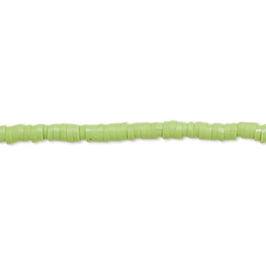 Bead, polymer clay, opaque lime green, 3x1mm heishi. Sold per pkg of (2) 15-1/2&quot; to 16&quot; strands.