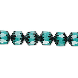 Bead, Czech glass, opaque turquoise blue and black, 8mm round cathedral. Sold per 15-1/2&quot; to 16&quot; strand.