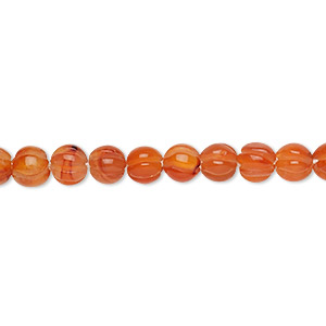 Bead, carnelian (dyed / heated), 4.5-6.5mm hand-cut corrugated round, B grade, Mohs hardness 7. Sold per 15-1/2&quot; to 16&quot; strand.