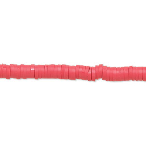 Bead, polymer clay, opaque red, 4x1mm heishi. Sold per pkg of (2) 15-1/2&quot; to 16&quot; strands.