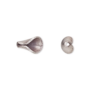 Bead, Hill Tribes, antiqued fine silver, 12x9mm flower petal. Sold individually.