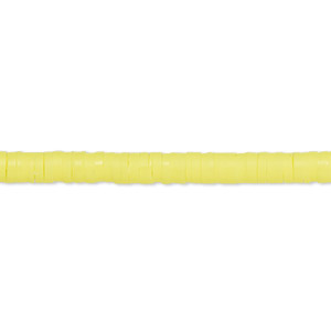 Bead, polymer clay, opaque bright yellow, 4x1mm heishi. Sold per pkg of (2) 15-1/2&quot; to 16&quot; strands.