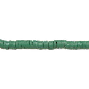 Bead, polymer clay, opaque dark green, 4x1mm heishi. Sold per pkg of (2) 15-1/2&quot; to 16&quot; strands.