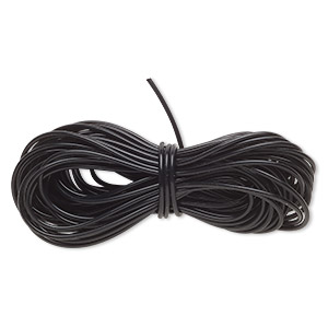 Cord, silicone, black, 2mm round tube. Sold per 25-foot section