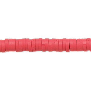 Bead, polymer clay, opaque red, 6x1.5mm heishi. Sold per pkg of (2) 15-1/2&quot; to 16&quot; strands.