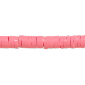 Bead, polymer clay, opaque bright pink, 6x1.5mm heishi. Sold per pkg of (2) 15-1/2&quot; to 16&quot; strands.