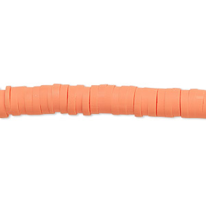 Bead, polymer clay, opaque orange, 6x1.5mm heishi. Sold per pkg of (2) 15-1/2&quot; to 16&quot; strands.