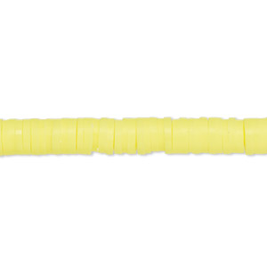 Bead, polymer clay, opaque bright yellow, 6x1.5mm heishi. Sold per pkg of (2) 15-1/2&quot; to 16&quot; strands.