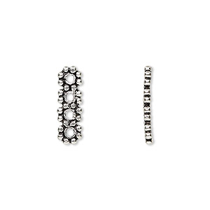 Spacer bar, antiqued sterling silver, 16x5mm 4-strand beaded rectangle. Sold per pkg of 2.