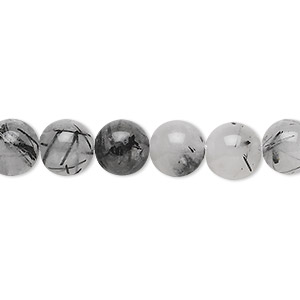 Bead, tourmalinated quartz (natural), 8mm round, B grade, Mohs hardness 7. Sold per 15-1/2&quot; to 16&quot; strand.