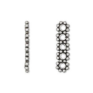 Spacer bar, antiqued sterling silver, 24x6mm 5-strand beaded rectangle, 5mm between holes. Sold per pkg of 2.