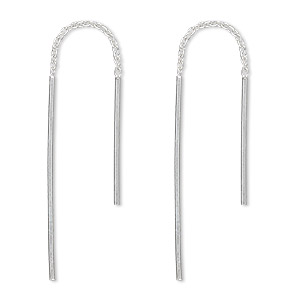Ear thread, sterling silver, 2-13/16 inch cable chain with 29x1mm and 20x1mm bars. Sold per pair.