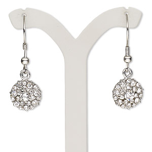 Earring, glass rhinestone and stainless steel, clear, 30mm with round and fishhook ear wire. Sold per pair.