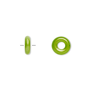 Bead, Czech pressed glass, opaque green apple, 9.5x3mm ring. Sold per pkg of 50.