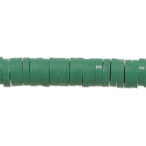 Bead, polymer clay, opaque dark green, 8x2mm heishi. Sold per pkg of (2) 15-1/2&quot; to 16&quot; strands.