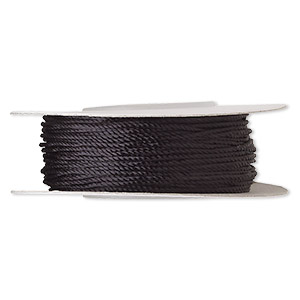 Cord, nylon, black, 1mm round. Sold per 100-foot spool.