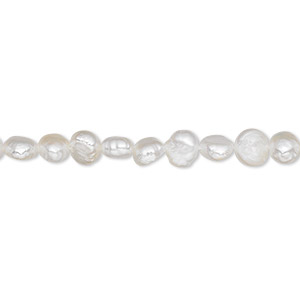 Pearl, cultured freshwater (bleached), white, 4-5mm flat-sided potato, D grade, Mohs hardness 2-1/2 to 4. Sold per 16-inch strand.