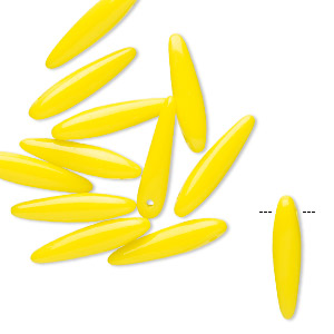 Bead, Preciosa Thorn&#153;, Czech pressed glass, opaque yellow, 16x4mm top-drilled thorn. Sold per pkg of 20.