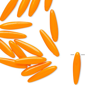 Bead, Preciosa Thorn&#153;, Czech pressed glass, opaque orange, 16x4mm top-drilled thorn. Sold per pkg of 20.