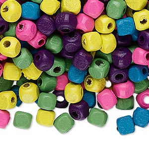 Bead mix, wood, mixed colors, 5x5mm cube. Sold per 90-gram pkg, approximately 1,200 beads.