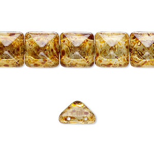 Spacer, Preciosa, Czech pressed glass, transparent tortoise gold, 11x11x7.5mm 2-strand pyramid, fits up to 5.5mm bead. Sold per 8-inch strand, approximately 15 spacers.