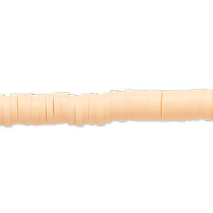 Bead, polymer clay, opaque peach, 6x1-1/2mm heishi. Sold per pkg of (2) 16-inch strands.