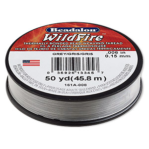Thread, Beadalon&reg; WildFire&#153;, polyester and plastic, grey, 0.15mm with bonded coating, 10-pound test. Sold per 50-yard spool.