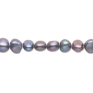 Pearl, cultured freshwater (dyed), peacock, 5-7mm flat-sided potato, C- grade, Mohs hardness 2-1/2 to 4. Sold per 15-inch strand.